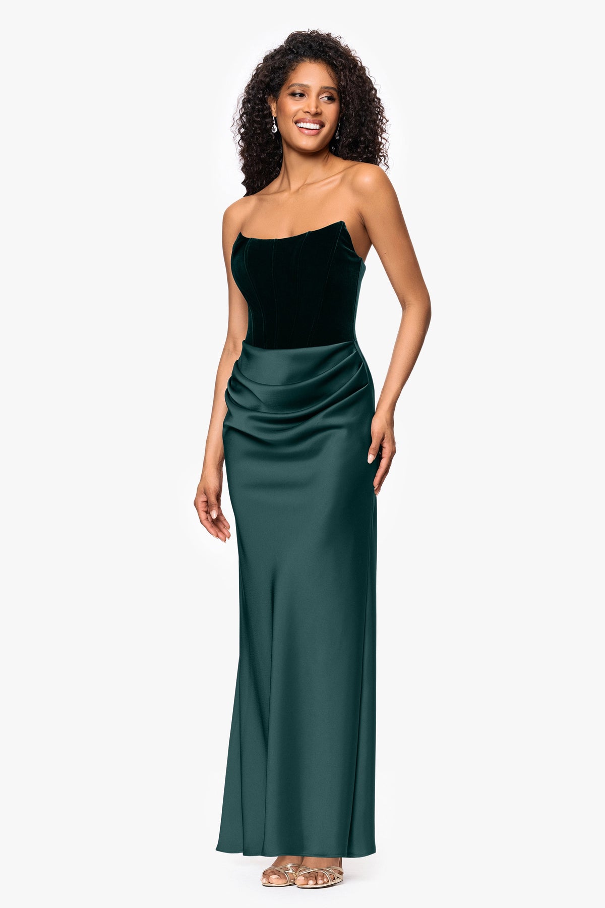 "Lynn" Velvet & Satin Strapless Gown - Hunter | Betsy & Adam