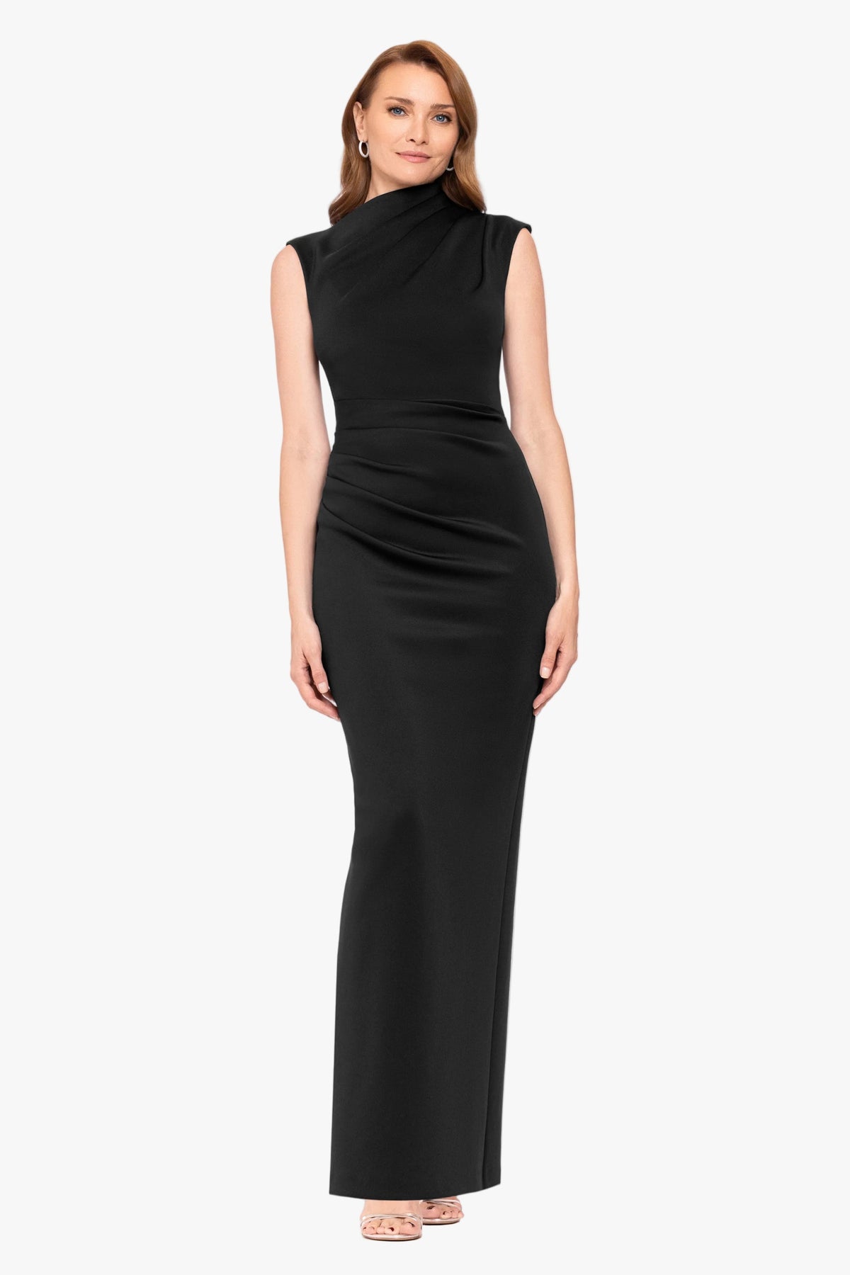 "Mitch" Techno Scuba Asymmetrical Neckline Dress - Black | Betsy & Adam