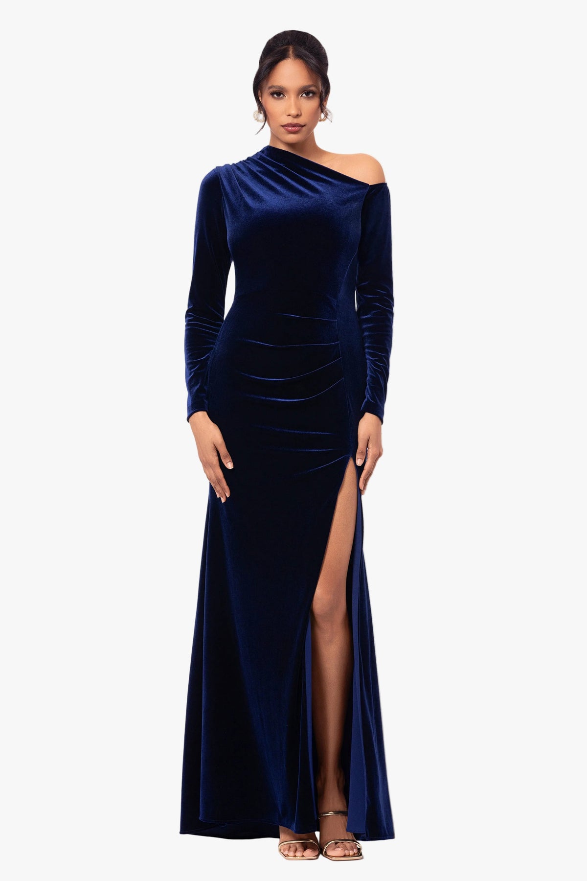 "Annette" Velvet Off Shoulder Long Sleeve Dress - Maroon | Betsy & Adam
