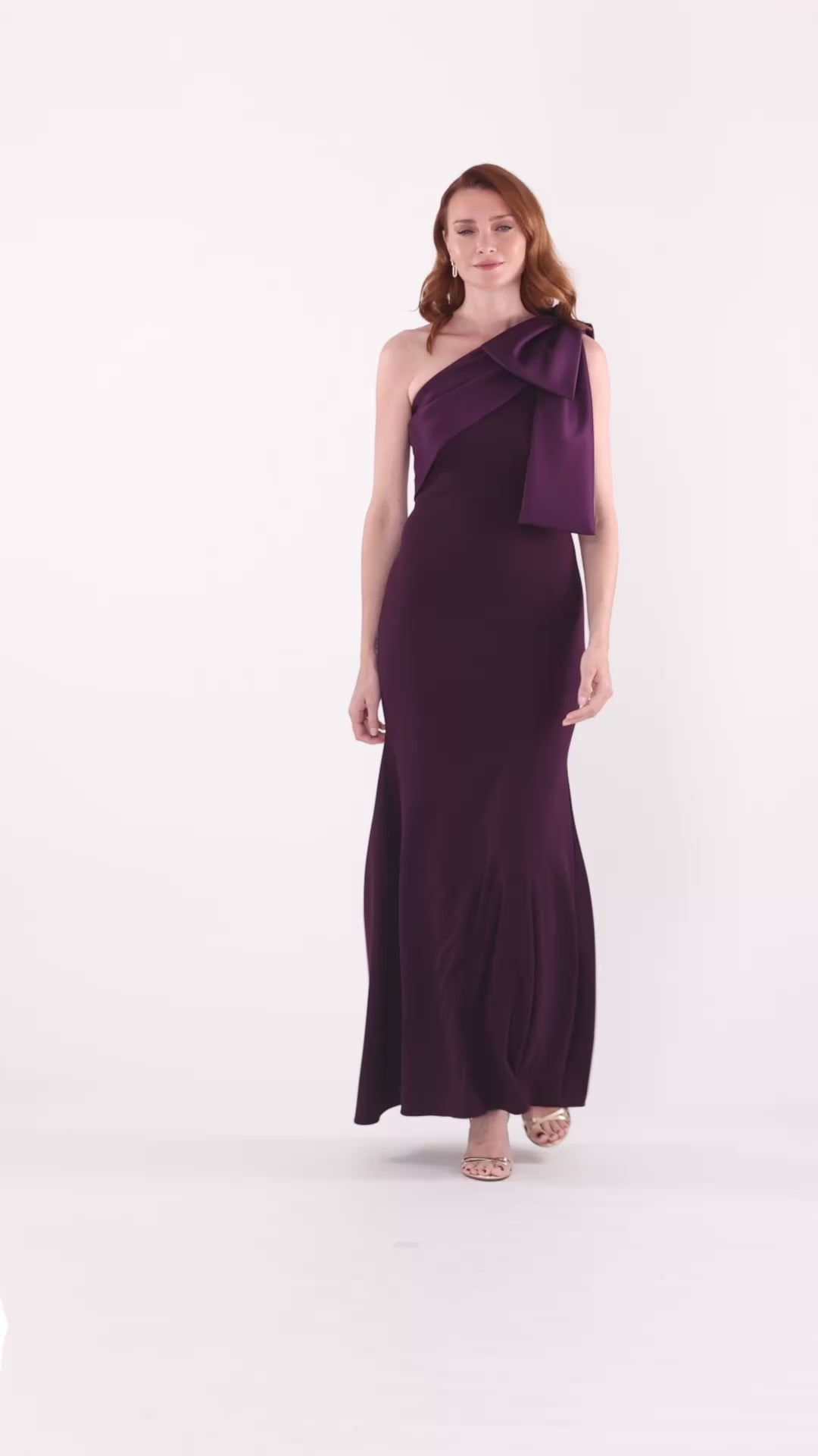 "Carmela" Scuba Crepe With Satin Bow Dress - Plum | Betsy & Adam