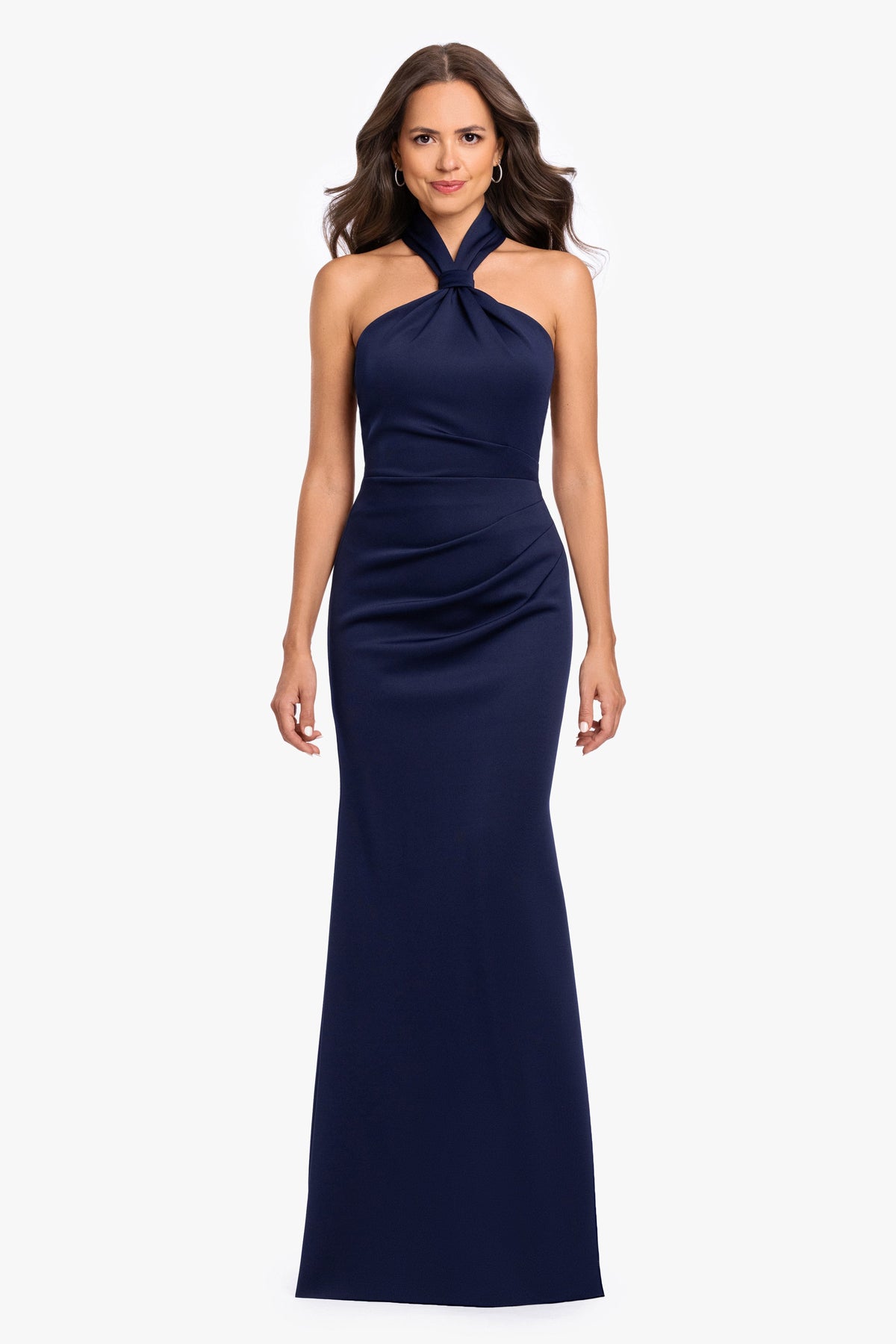 "Mae" Techno Scuba Knotted Halter Neck Dress - Wine | Betsy & Adam
