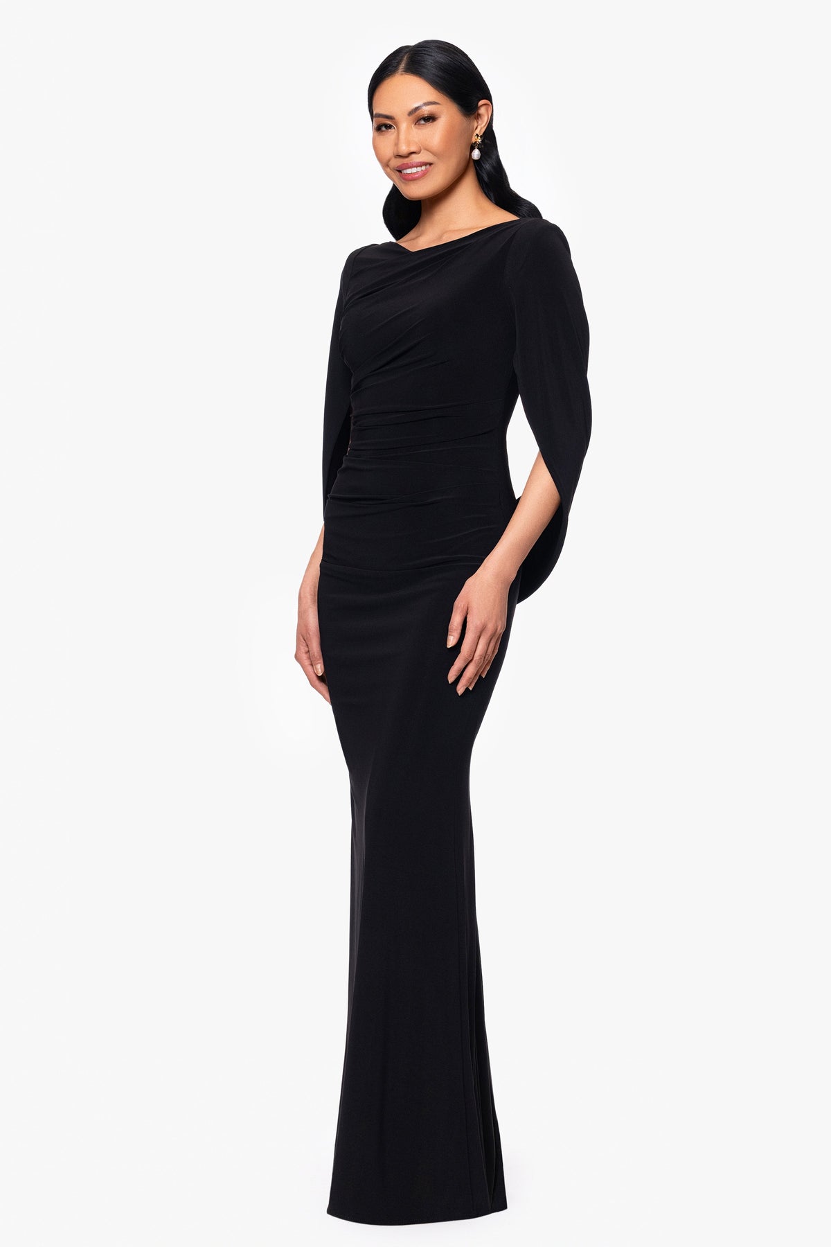 “Miriam” Jersey Knit Draped Back Dress - Black | Betsy & Adam