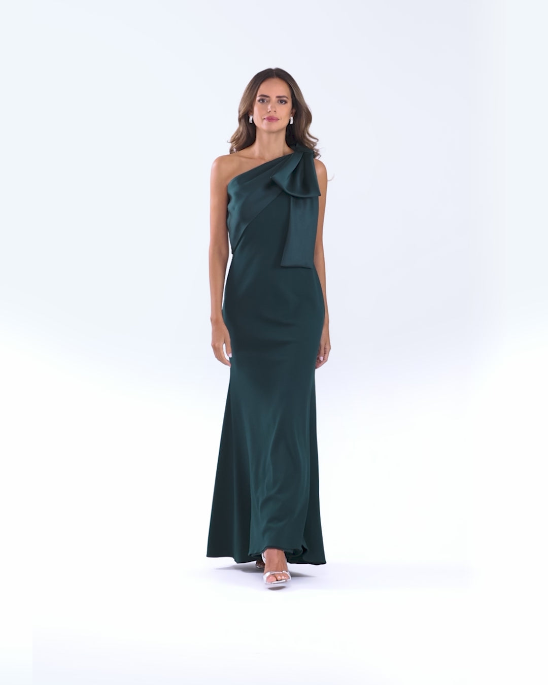 "Carmela" Scuba Crepe With Satin Bow Dress - Pine | Betsy & Adam