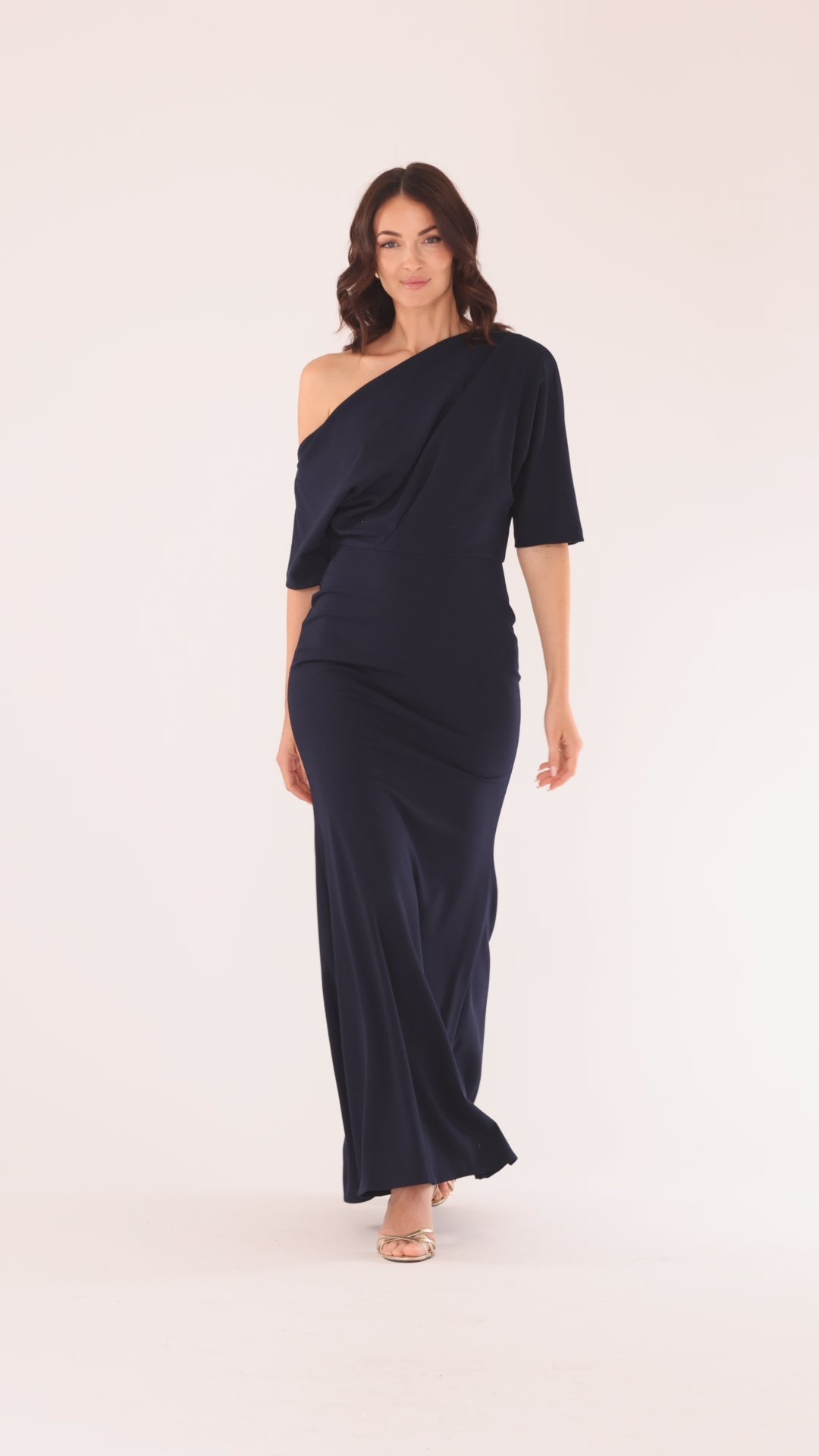 “Madeline” Scuba Crepe Off The Shoulder Dress - Navy | Betsy & Adam