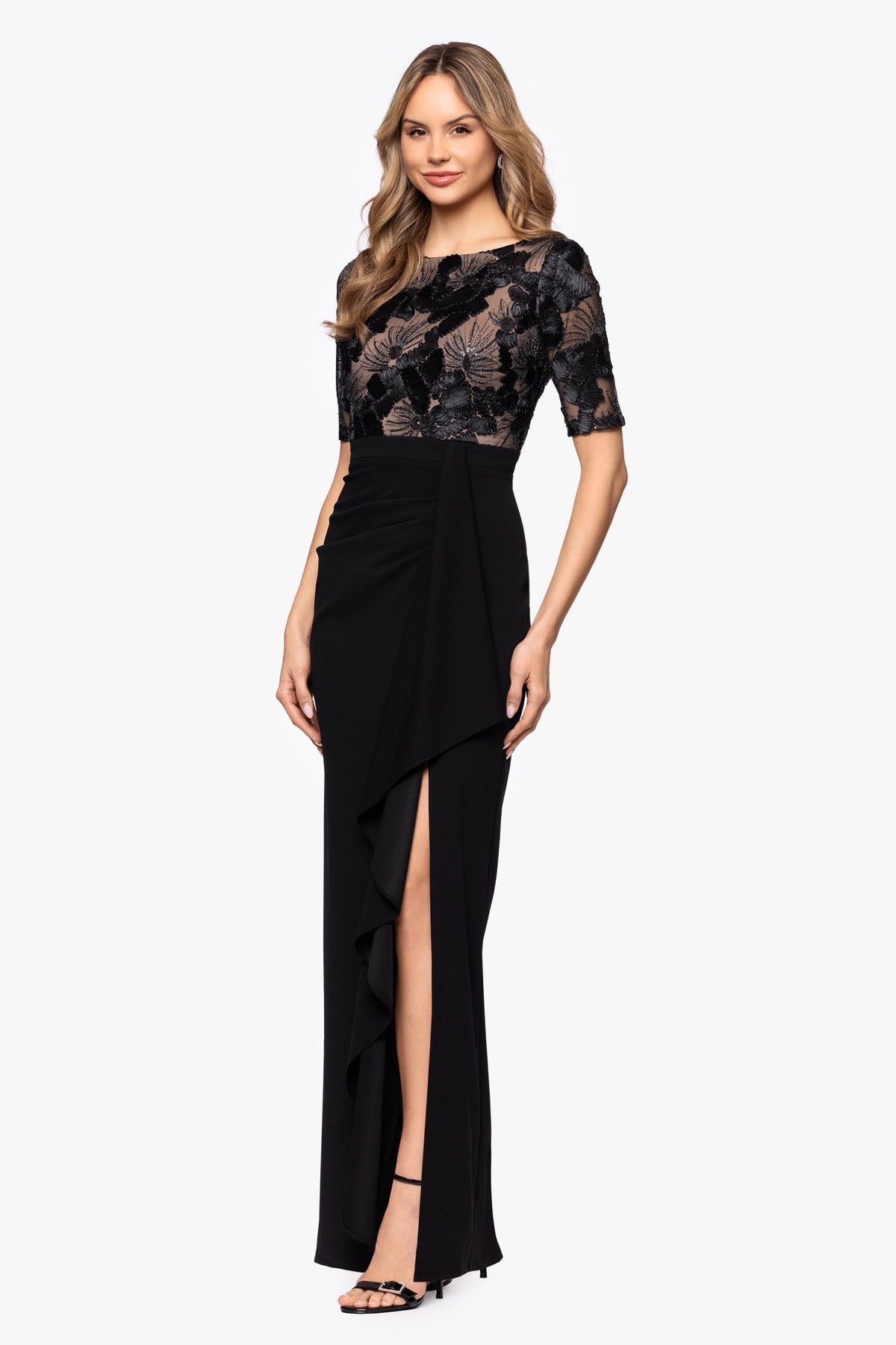 Petite “Mel” Soutache & Scuba Crepe Dress - Black/Nude | Betsy & Adam