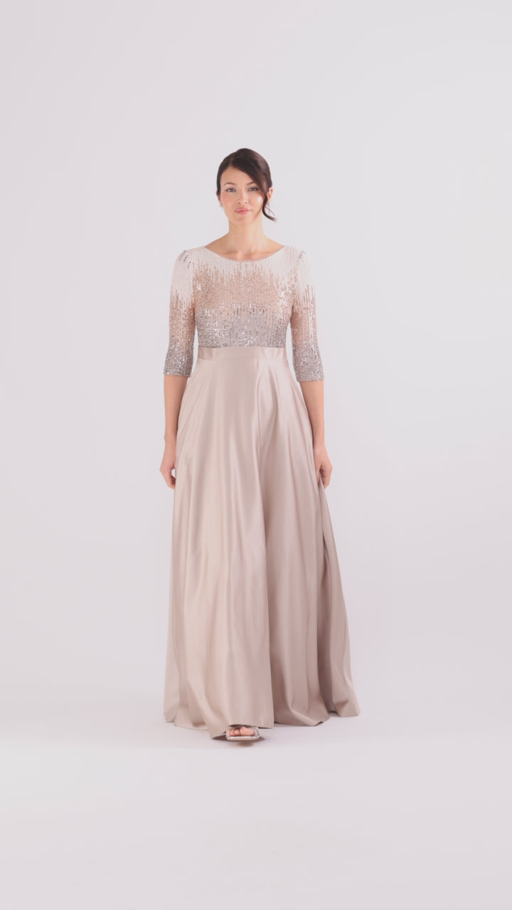 Petite "Quinn" Embellished Sequin Ballgown - Mocha | Betsy & Adam