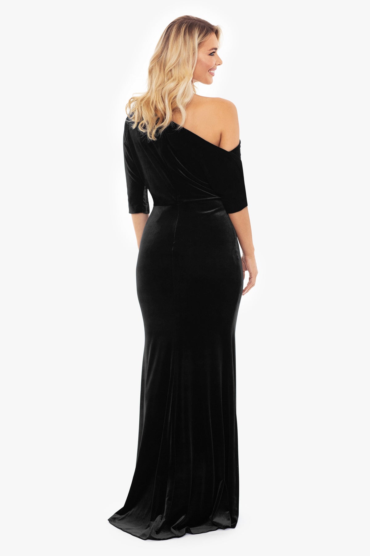 "Arya" Velvet Drop Off The Shoulder Dress - Black | Betsy & Adam