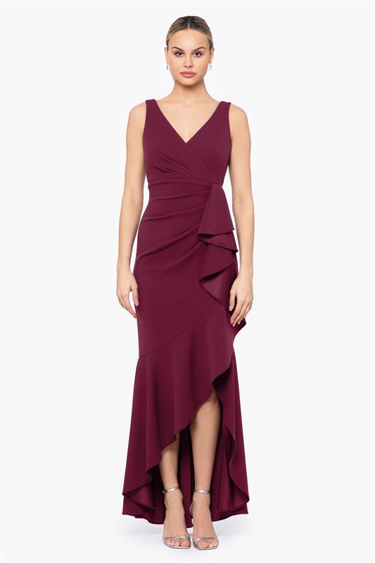 Petite "Candace" V-Neck Hi Low Cascade Dress - Black | Betsy & Adam