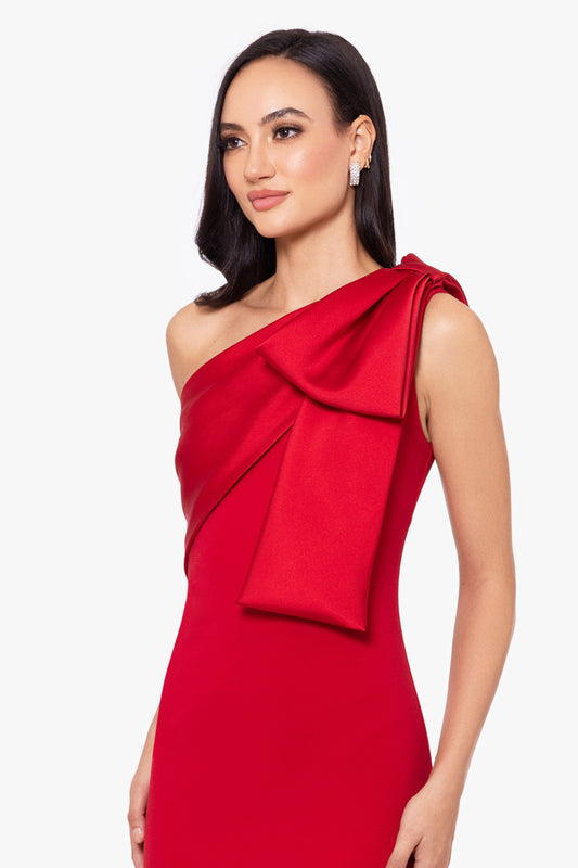 "Carmela" Scuba Crepe With Satin Bow Dress - Red | Betsy & Adam