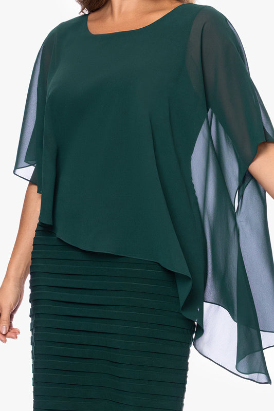 Plus "Charlotte" Jersey Knit With Chiffon Cape Shutter Dress - Forest | Betsy & Adam
