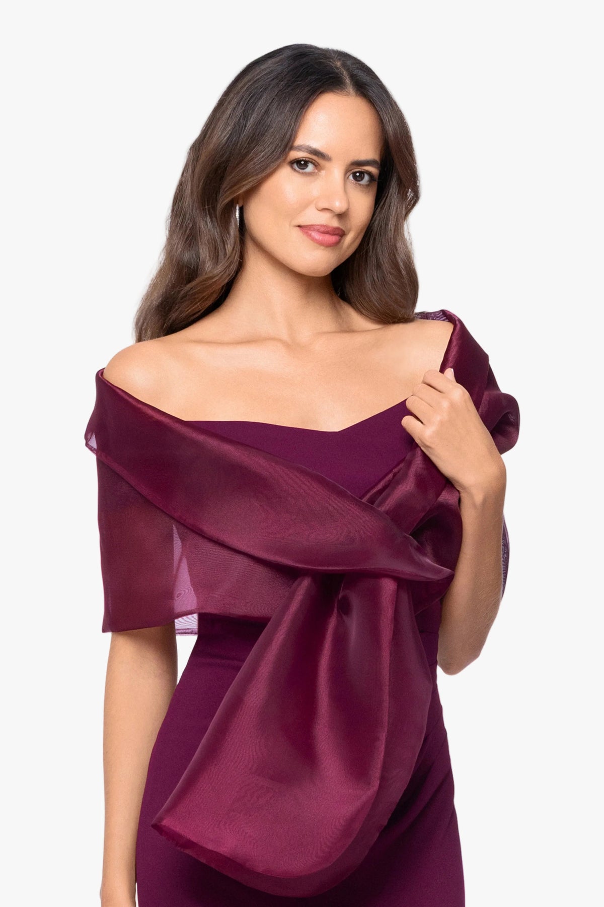 "Joan" Pull Through Organza Shawl Wrap - Wine | Betsy & Adam