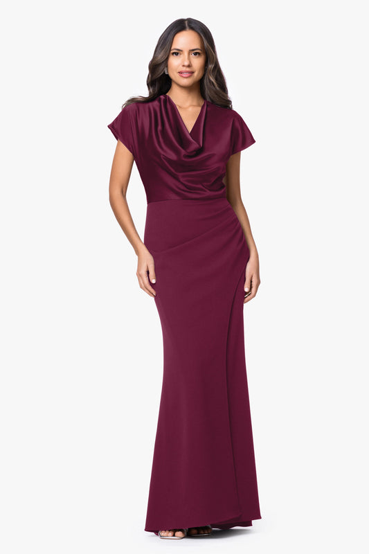 Petite "Rinna" Scuba Crepe & Satin Cowl Neck Dress - Wine | Betsy & Adam