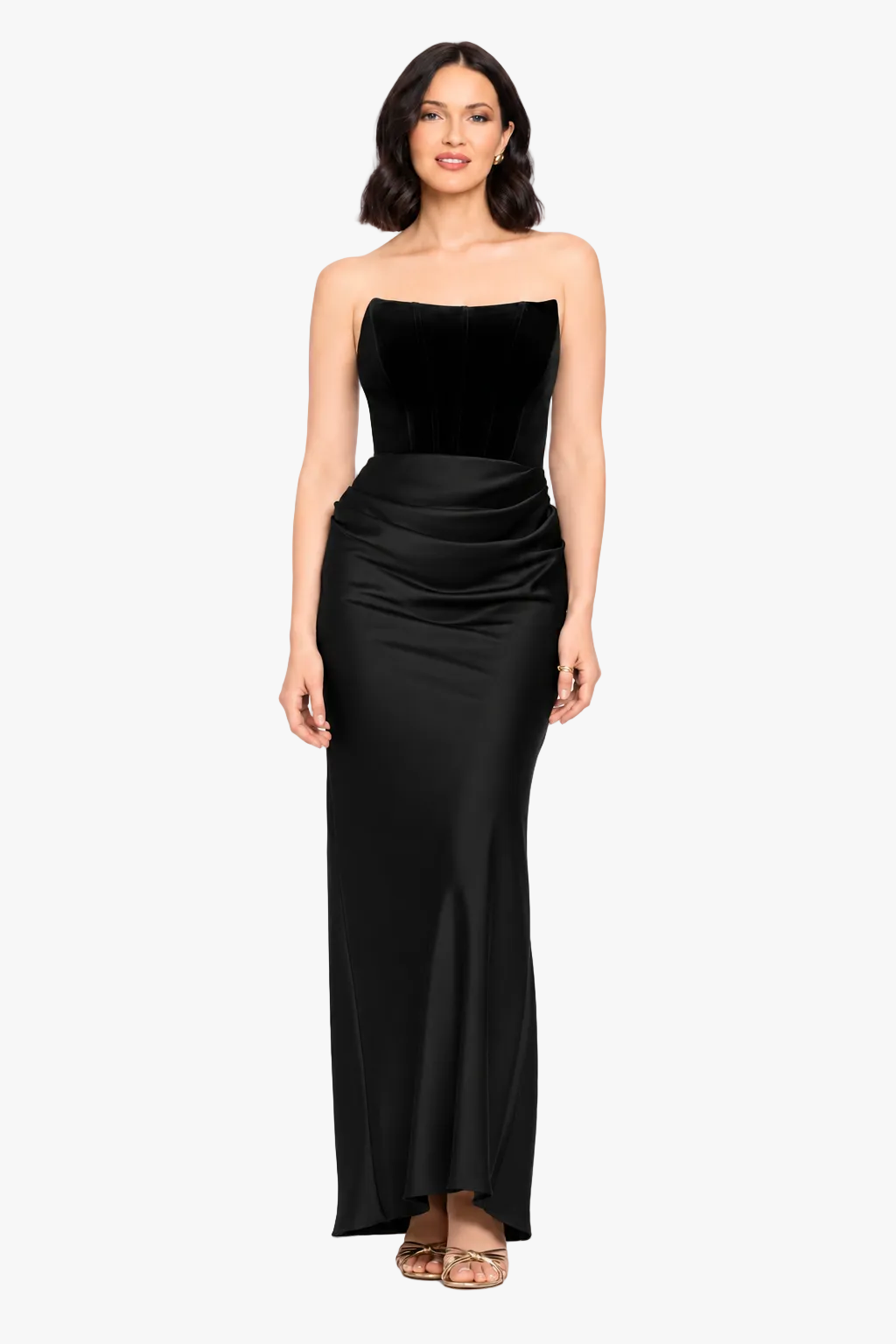 Petite "Lynn" Velvet & Satin Strapless Dress - Black | Betsy & Adam