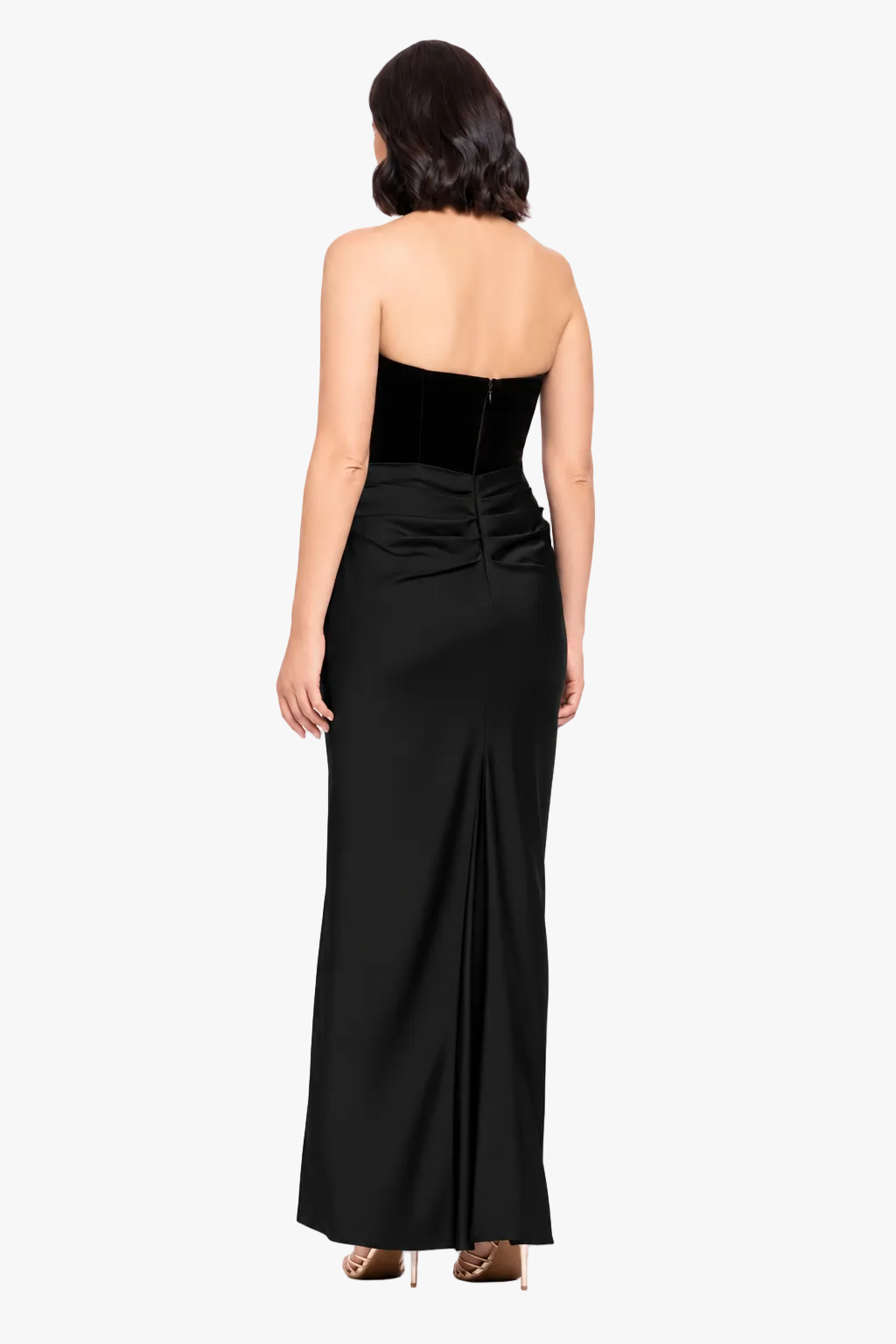 Petite "Lynn" Velvet & Satin Strapless Dress - Black | Betsy & Adam