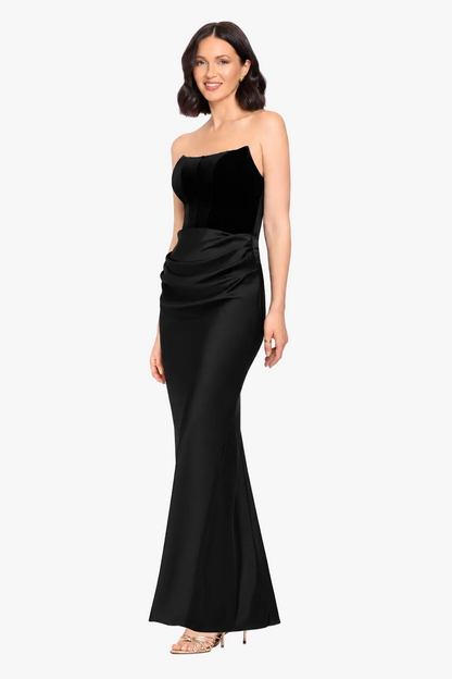 Petite "Lynn" Velvet & Satin Strapless Dress - Black | Betsy & Adam
