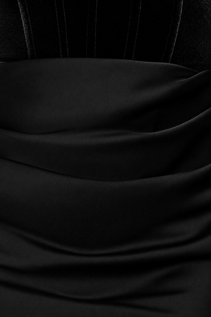 Petite "Lynn" Velvet & Satin Strapless Dress - Black | Betsy & Adam