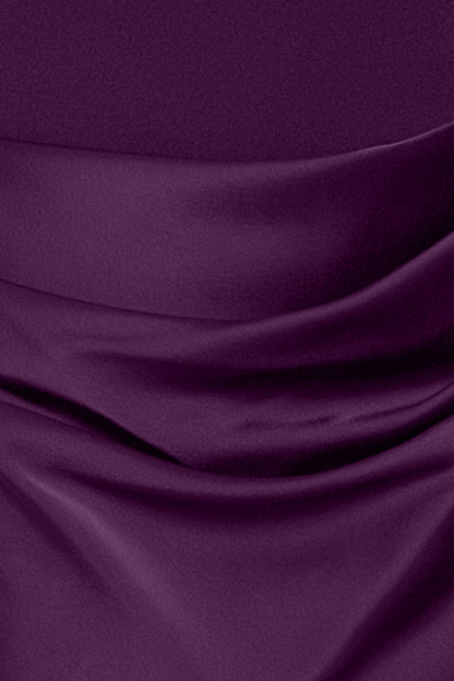 "Jamie" Double Face Satin Mock Neck Dress - Plum | Betsy & Adam