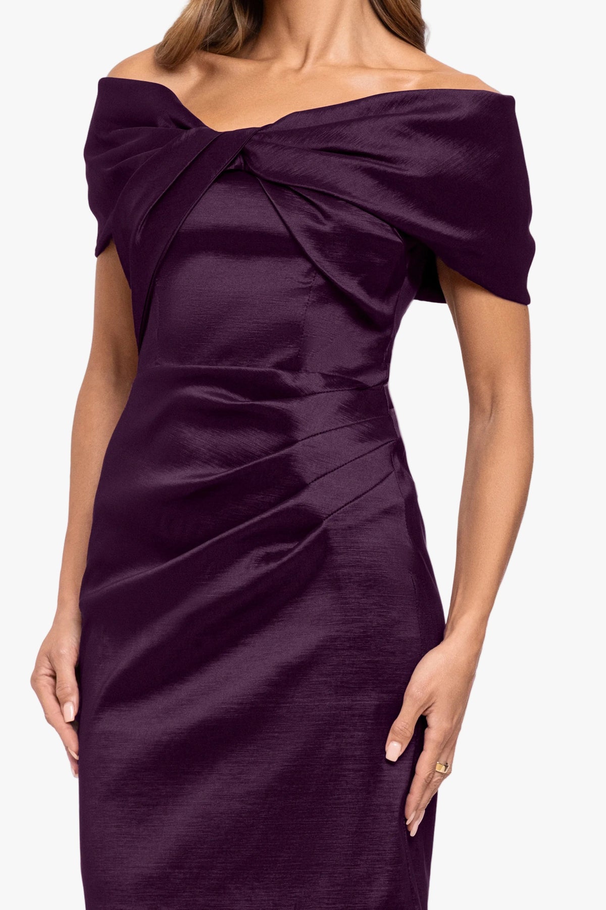 "Gia" Taffeta Twist Off the Shoulder Dress - Plum | Betsy & Adam