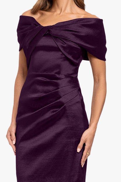 "Gia" Taffeta Twist Off the Shoulder Dress - Plum | Betsy & Adam