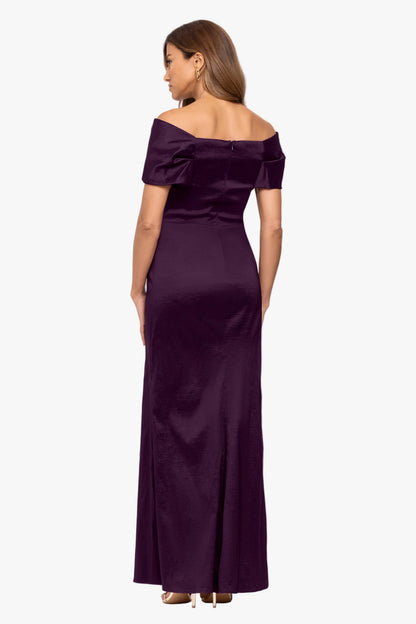 "Gia" Taffeta Twist Off the Shoulder Dress - Plum | Betsy & Adam