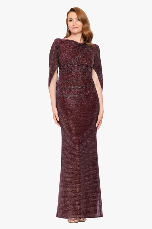 "Marisol" Crinkle Droop Back Dress - Wine/Gold | Betsy & Adam