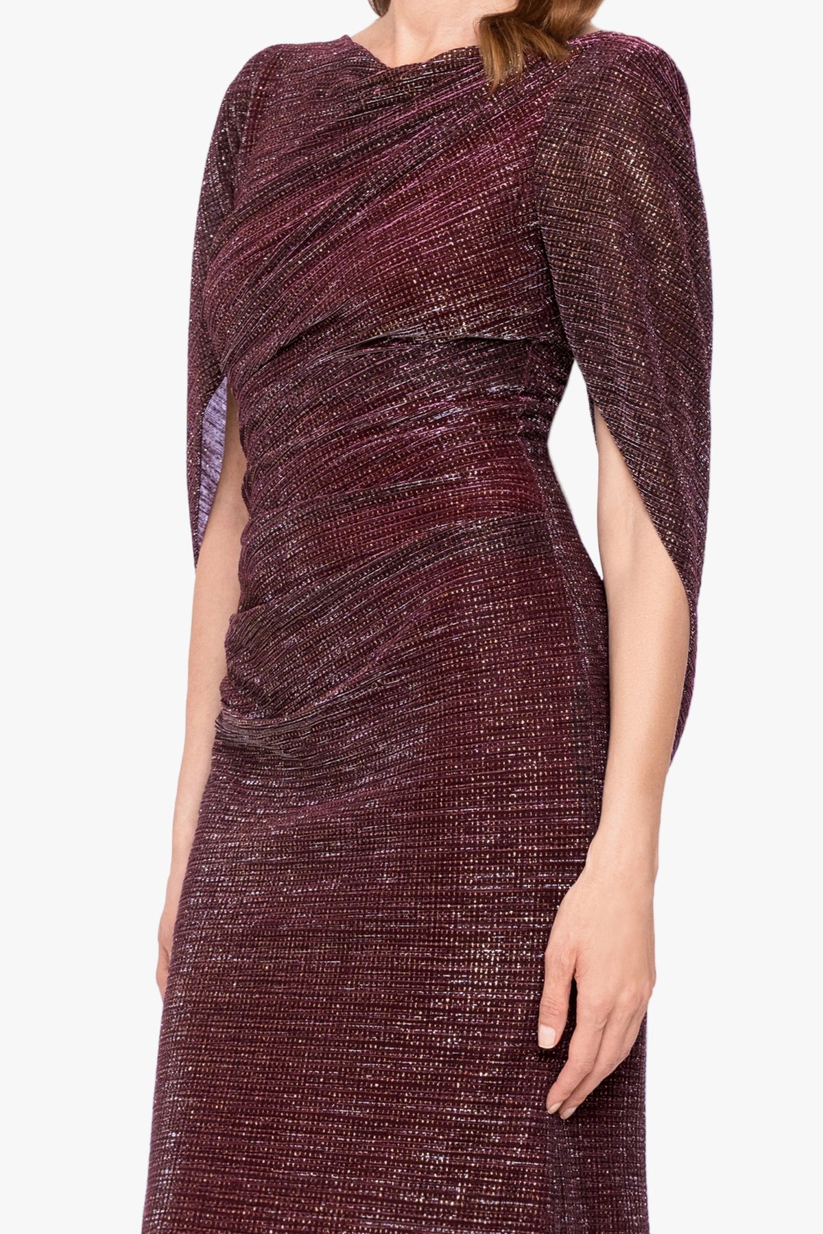 "Marisol" Crinkle Droop Back Dress - Wine/Gold | Betsy & Adam