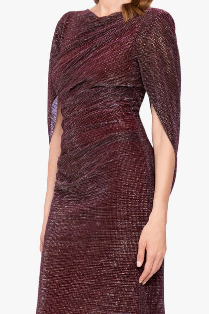 "Marisol" Crinkle Droop Back Dress - Wine/Gold | Betsy & Adam