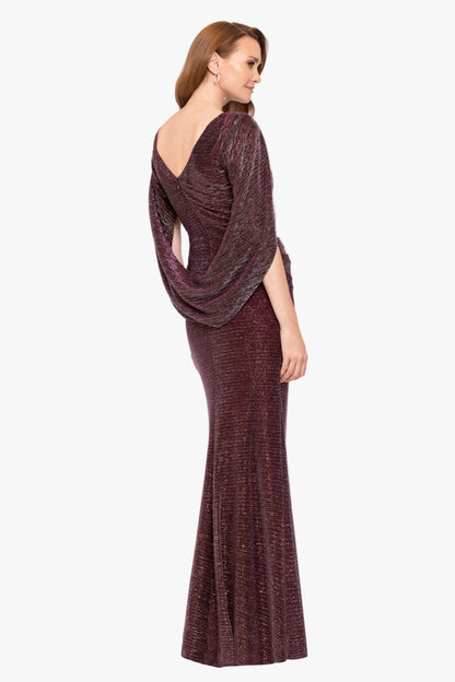 "Marisol" Crinkle Droop Back Dress - Wine/Gold | Betsy & Adam