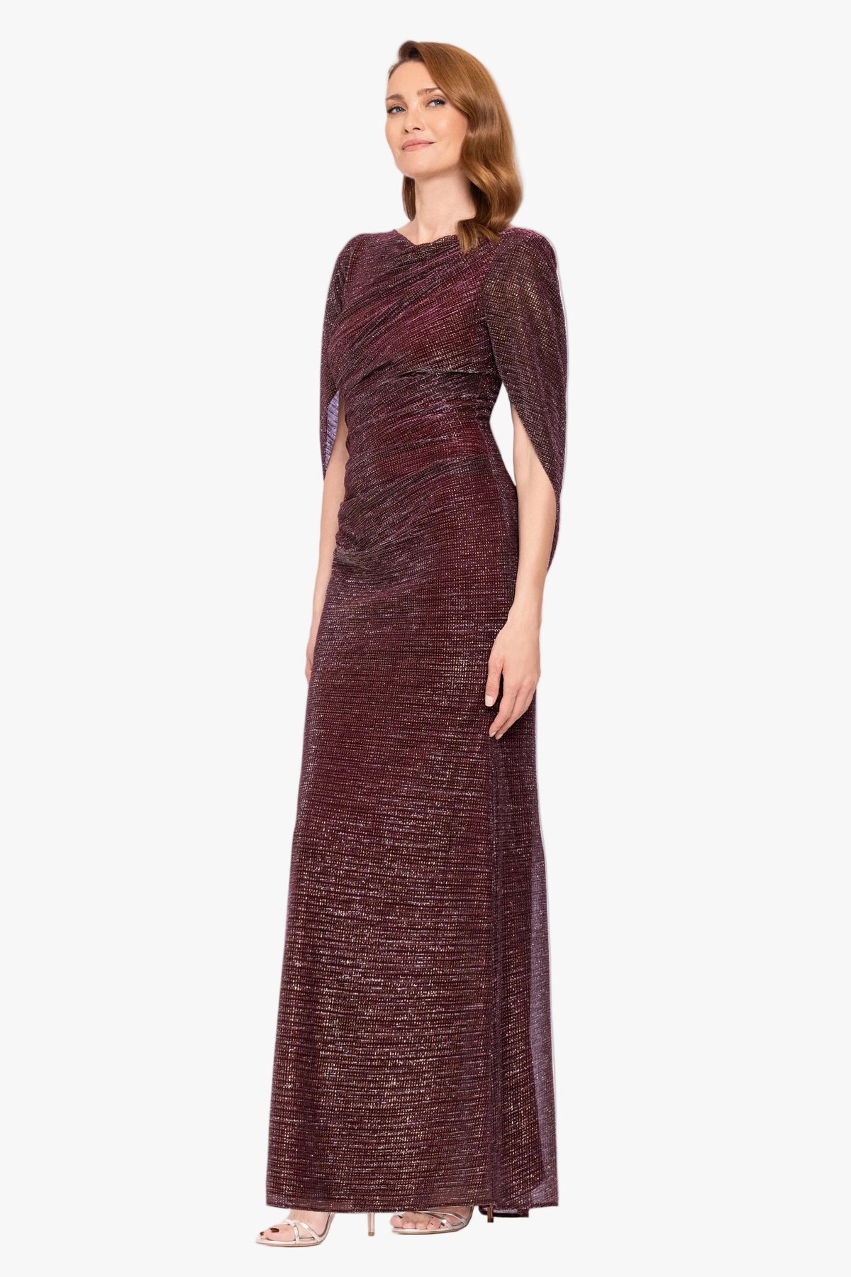 "Marisol" Crinkle Droop Back Dress - Wine/Gold | Betsy & Adam