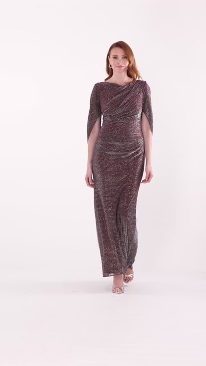"Marisol" Crinkle Droop Back Dress - Wine/Gold | Betsy & Adam