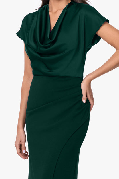 "Rinna" Scuba Crepe & Satin Cowl Neck Dress - Hunter | Betsy & Adam