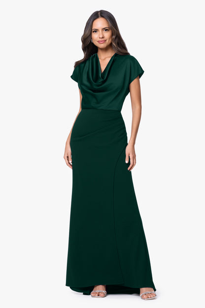 "Rinna" Scuba Crepe & Satin Cowl Neck Dress - Hunter | Betsy & Adam