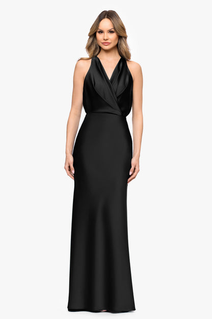 Petite "Zoella" Satin V-Neck Dress - Black | Betsy & Adam