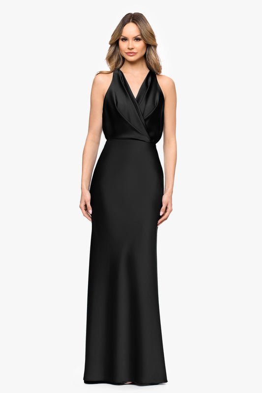 Petite "Zoella" Satin V-Neck Dress - Black | Betsy & Adam