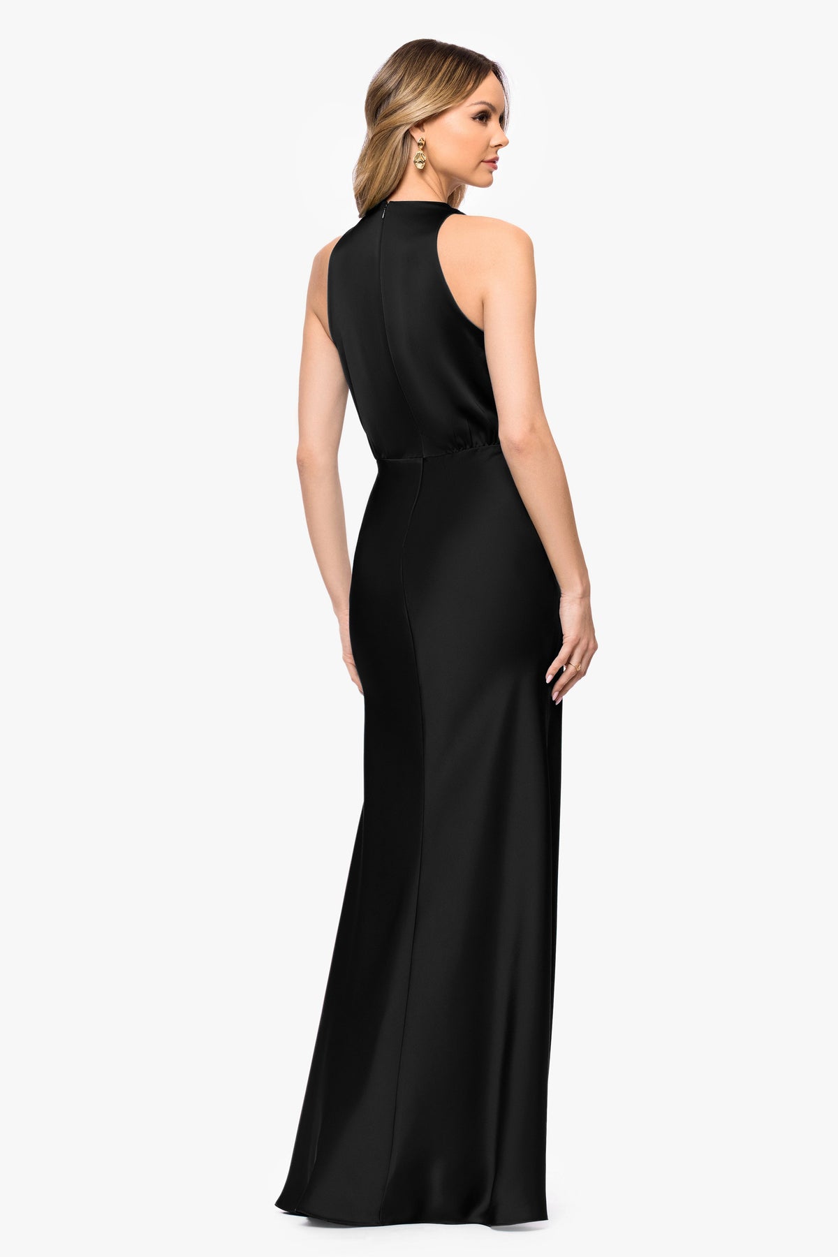 Petite "Zoella" Satin V-Neck Dress - Black | Betsy & Adam