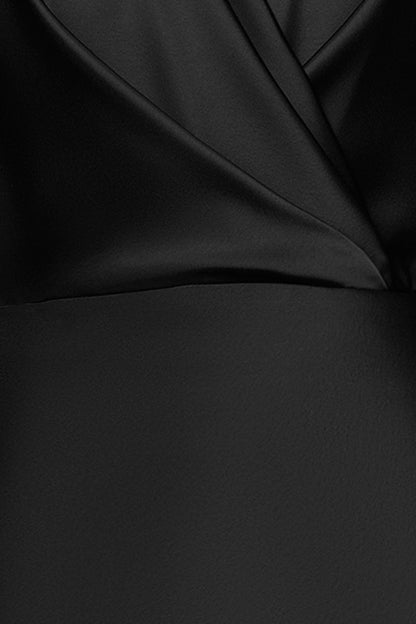Petite "Zoella" Satin V-Neck Dress - Black | Betsy & Adam