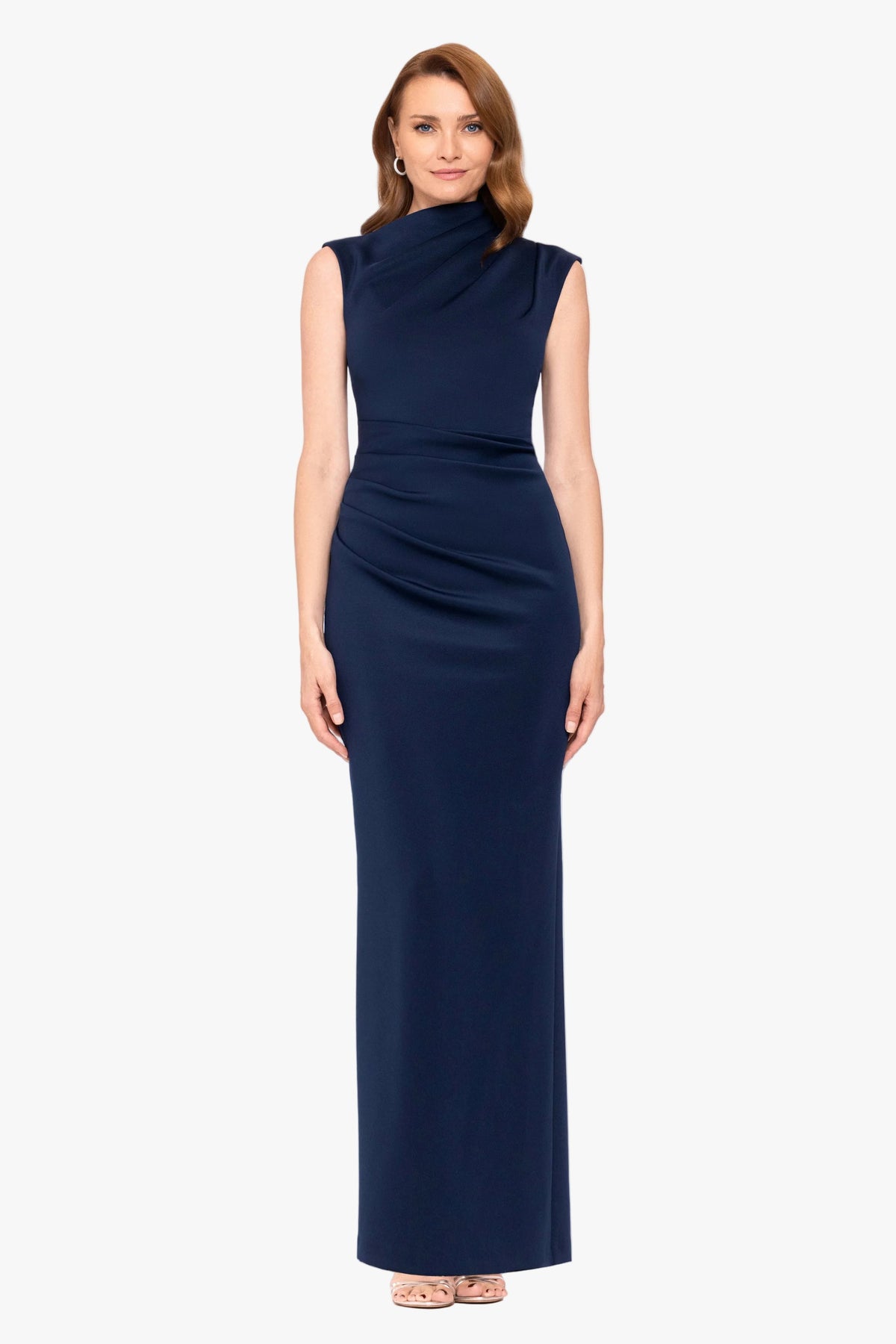 "Mitch" Techno Scuba Asymmetrical Neckline Dress - Navy | Betsy & Adam