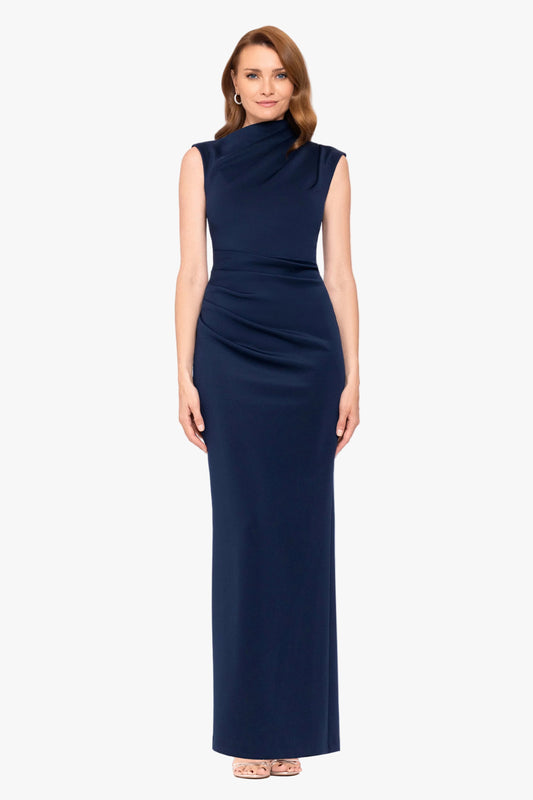 "Mitch" Techno Scuba Asymmetrical Neckline Dress - Navy | Betsy & Adam