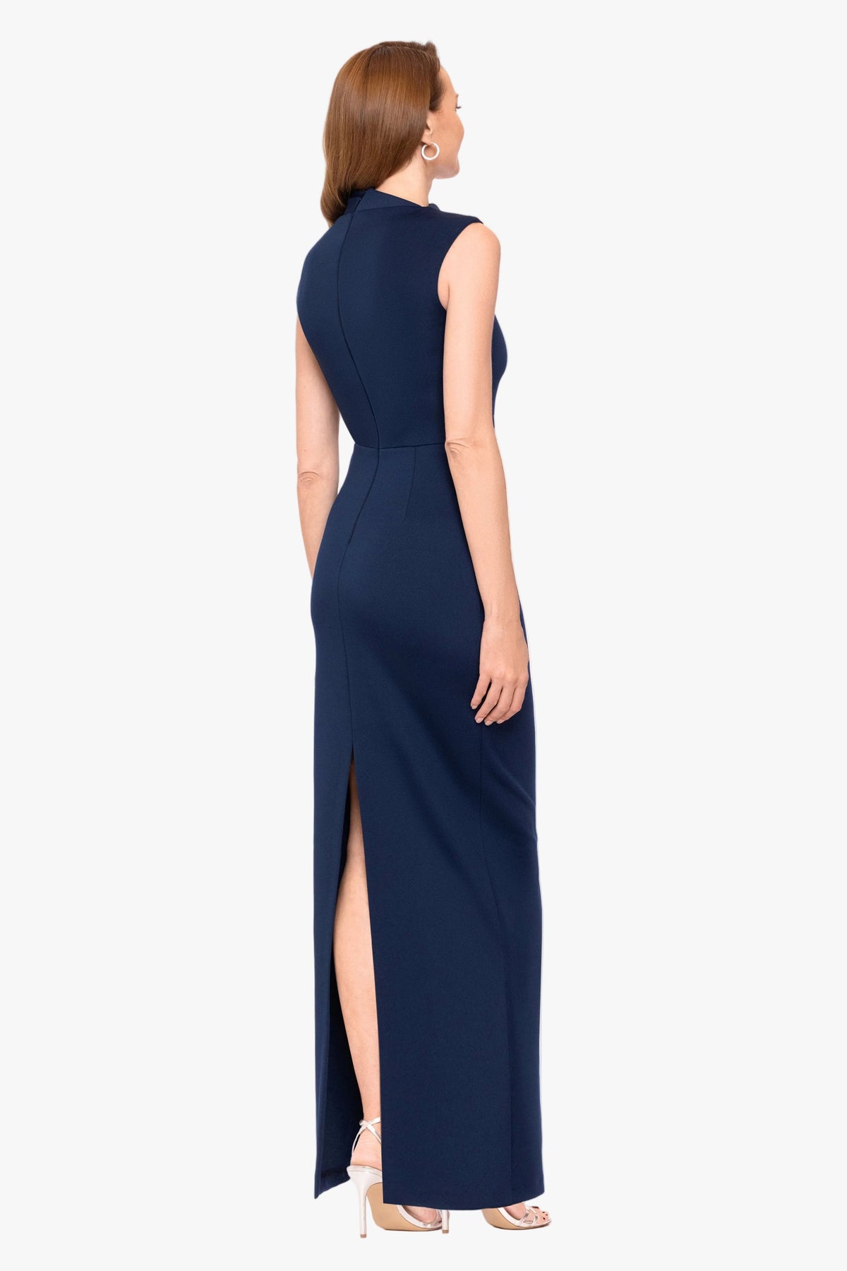 "Mitch" Techno Scuba Asymmetrical Neckline Dress - Navy | Betsy & Adam