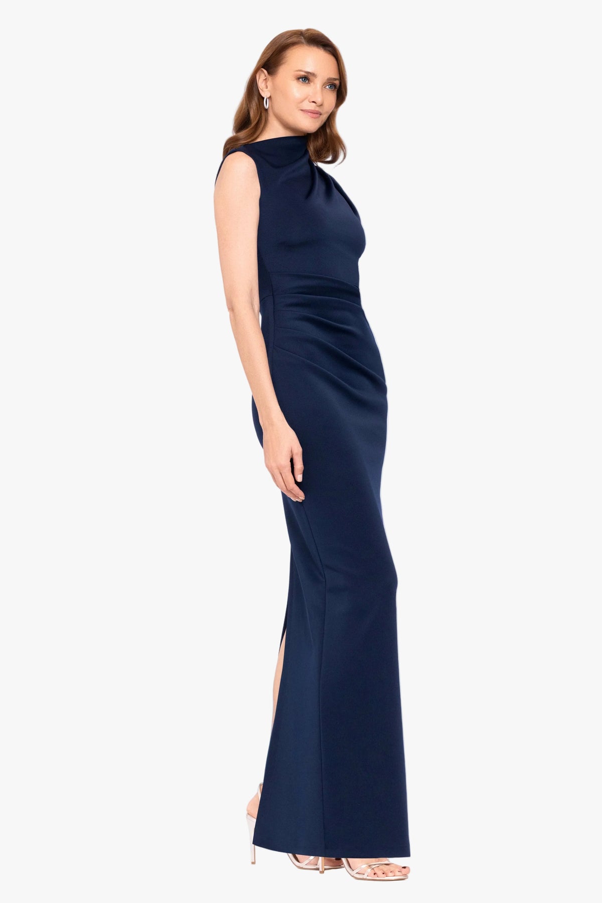 "Mitch" Techno Scuba Asymmetrical Neckline Dress - Navy | Betsy & Adam