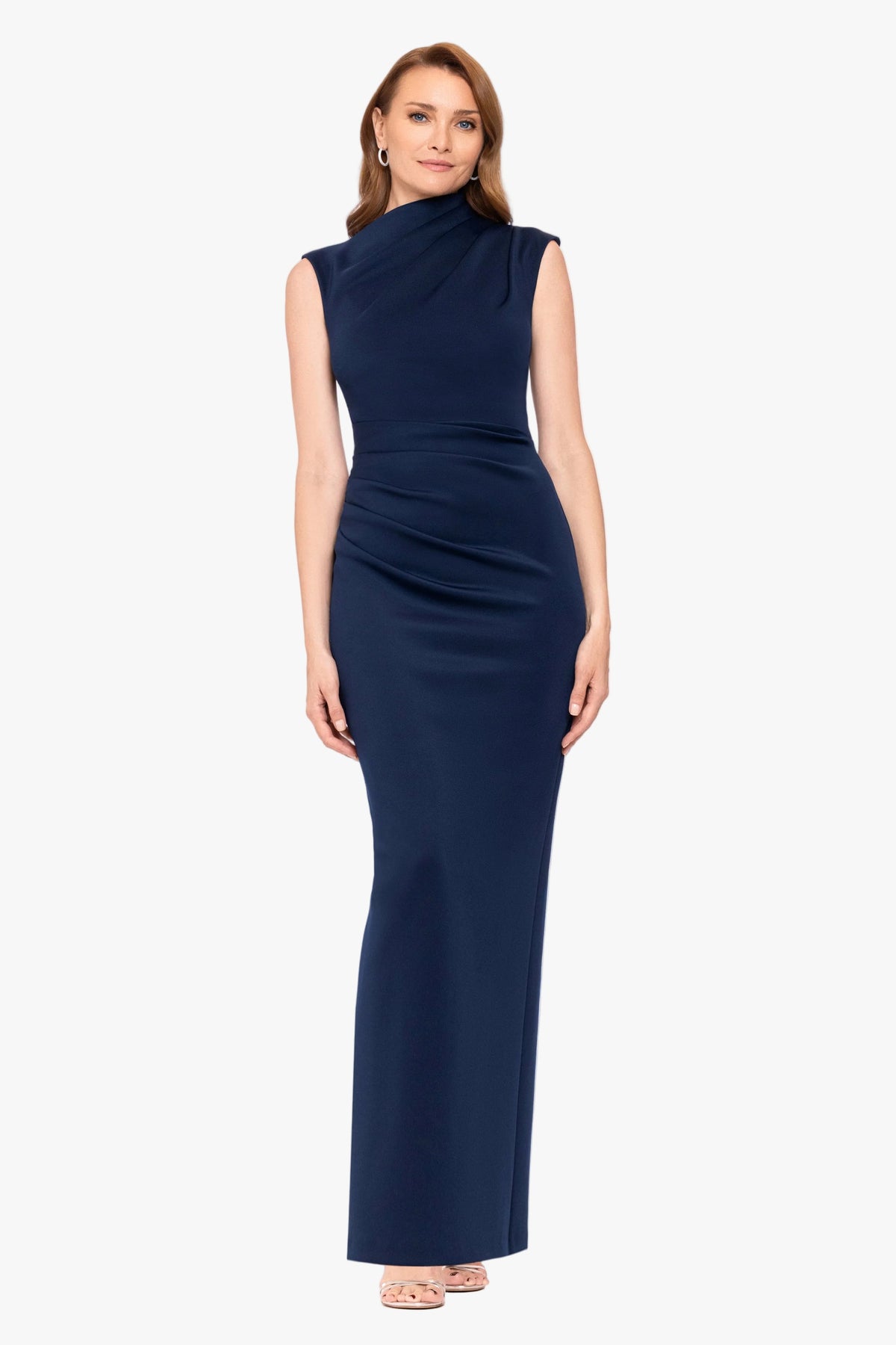 "Mitch" Techno Scuba Asymmetrical Neckline Dress - Navy | Betsy & Adam