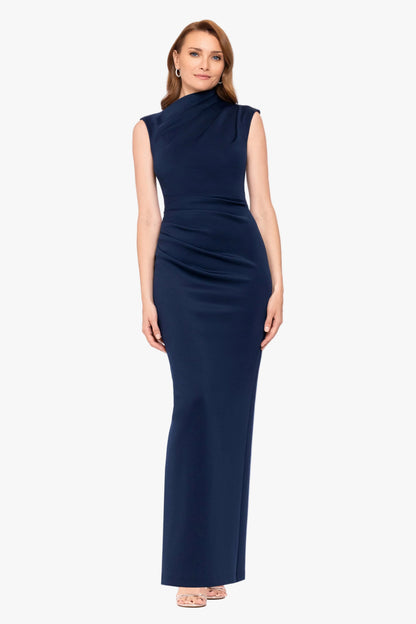 "Mitch" Techno Scuba Asymmetrical Neckline Dress - Navy | Betsy & Adam