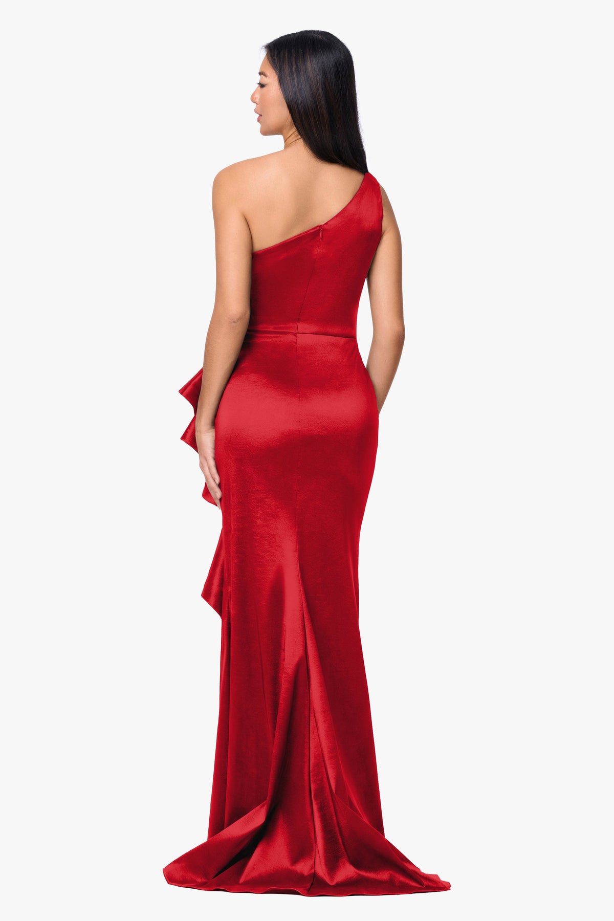 "Evangeline" Taffeta One Shoulder Dress - Red | Betsy & Adam