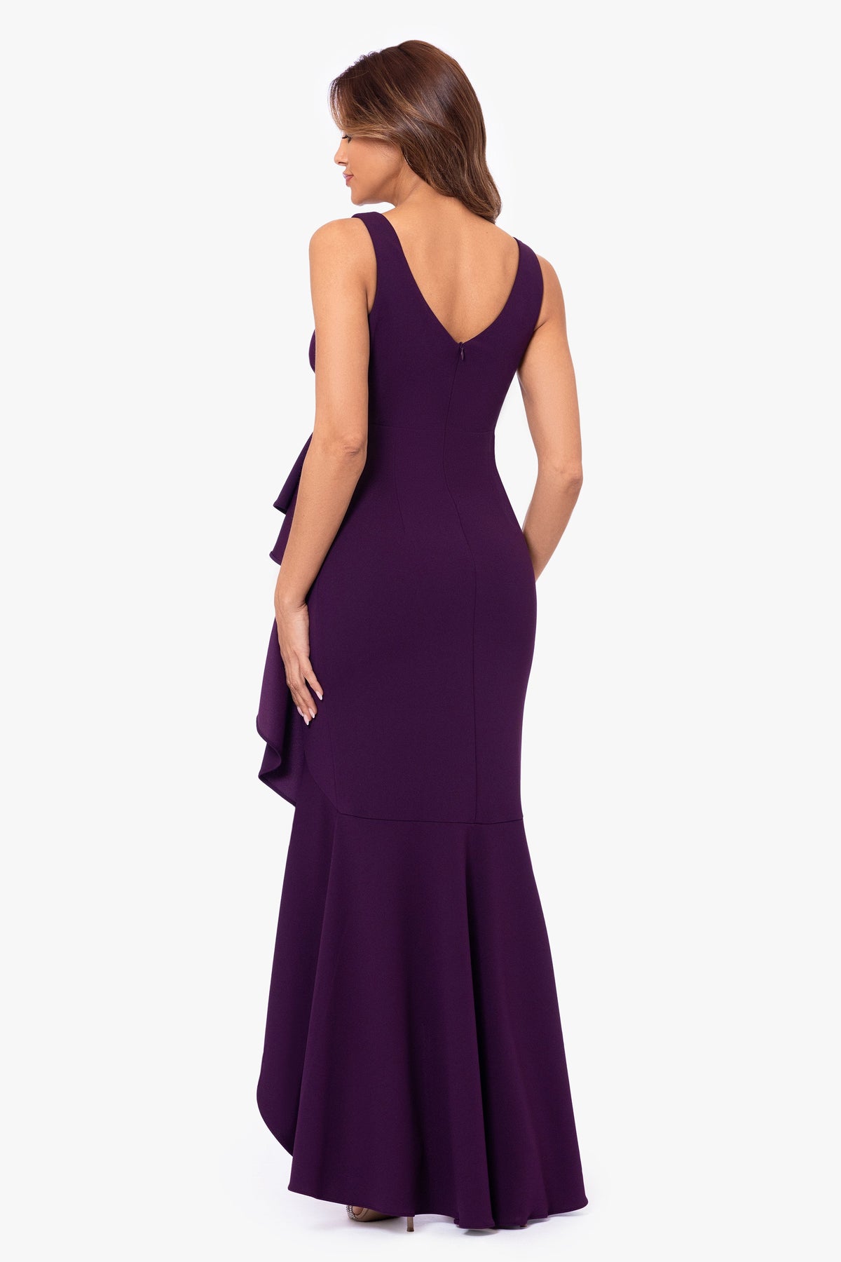Petite "Candace" V-Neck Hi Low Cascade Dress - Mulberry | Betsy & Adam