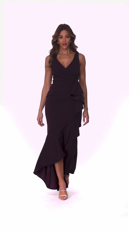 Petite "Candace" V-Neck Hi Low Cascade Dress - Mulberry | Betsy & Adam