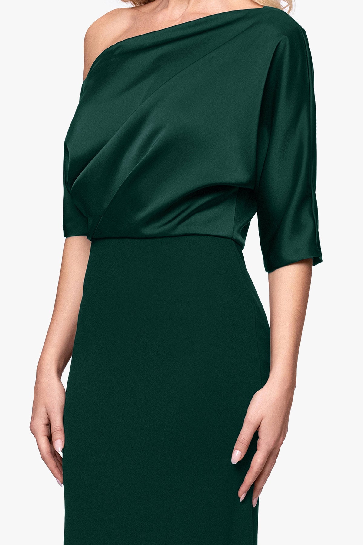 "Ana" Scuba Crepe & Satin Drop Shoulder Dress - Hunter | Betsy & Adam