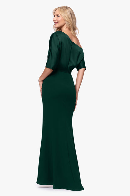 "Ana" Scuba Crepe & Satin Drop Shoulder Dress - Hunter | Betsy & Adam