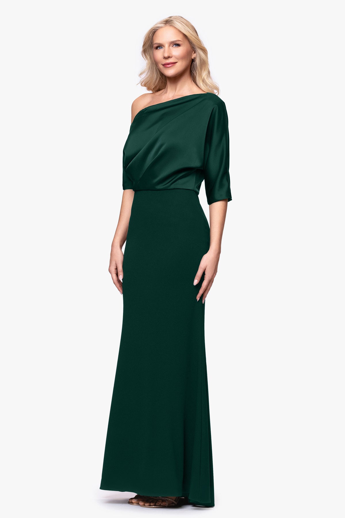 "Ana" Scuba Crepe & Satin Drop Shoulder Dress - Hunter | Betsy & Adam
