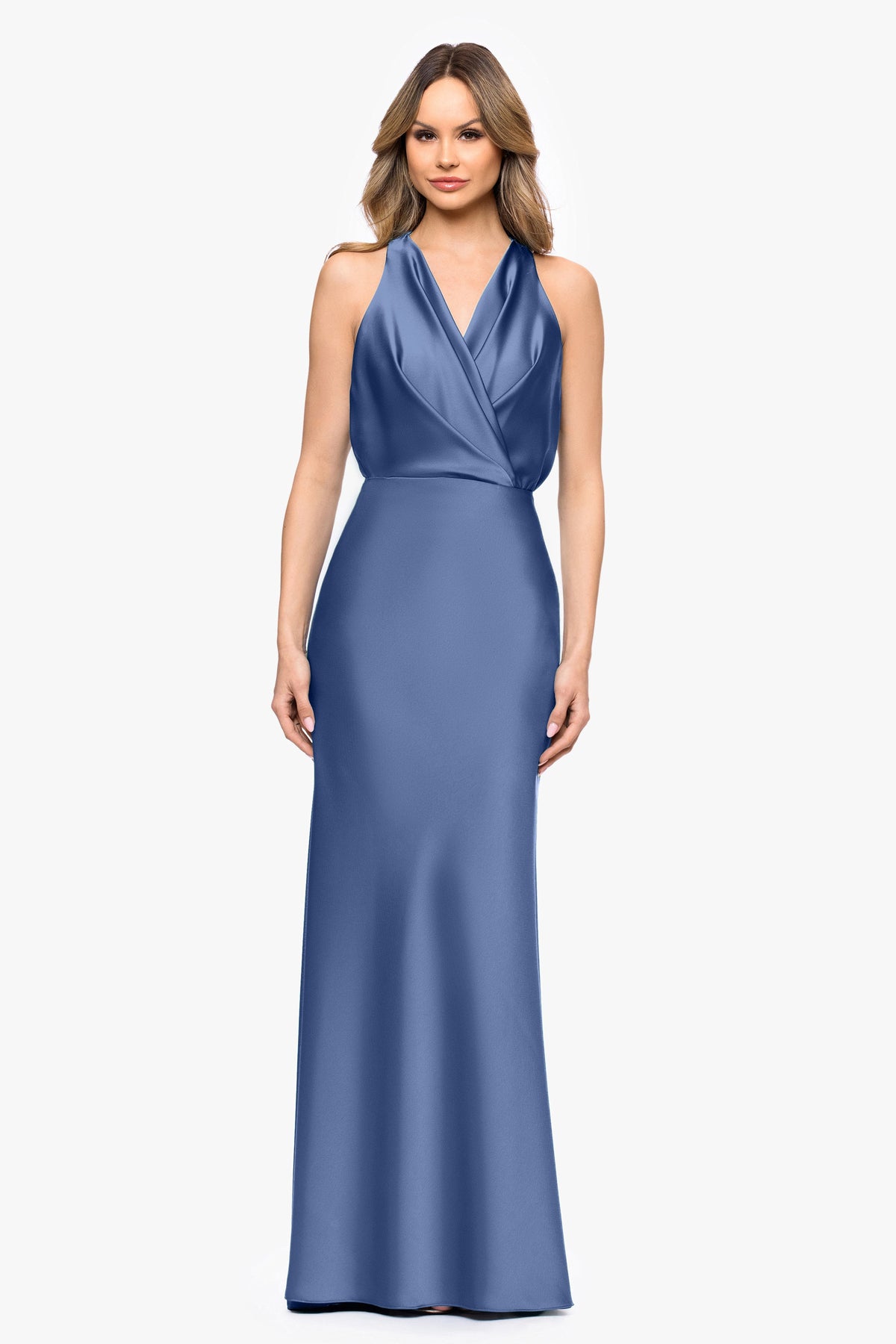 Petite "Zoella" Satin V-Neck Dress - Slate | Betsy & Adam