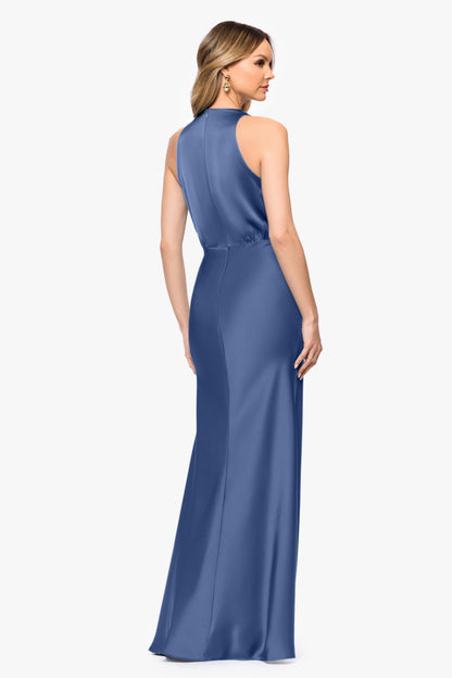 Petite "Zoella" Satin V-Neck Dress - Slate | Betsy & Adam